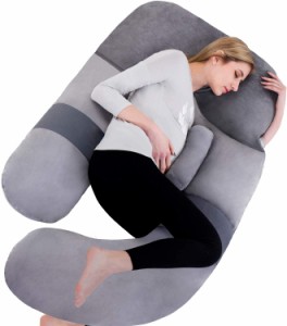 抱き枕全身枕/授乳枕、妊婦ボディピロー/取り外し可能な大きいU形枕、サポートひも、取り外し可能なカバー（灰）