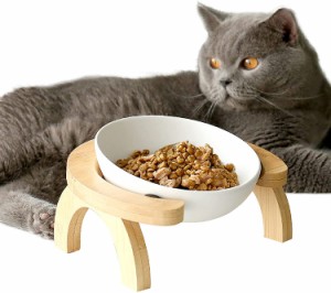 猫用フード ボウル 猫 皿 食器 猫 食器 木製 傾斜がある 15度 ホワイト ペット ボウル フードボウル 犬 猫食器 陶器 300ML ウォーター ボ