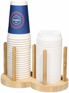 カップディスペンサー 紙コップホルダー 木製 使い捨てカップホルダー コーヒーカップと蓋収納