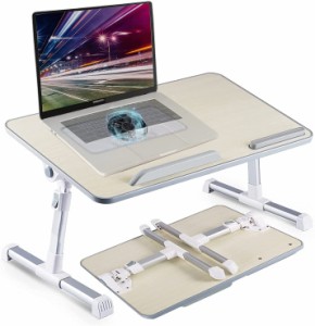 ベッドテーブル ベッド デスク ローテーブル 折りたたみテーブル ノートパソコンスタンド USB冷却ファン付き 軽量 角度調節可能 勉強用 