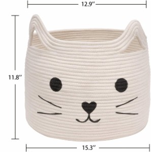 厚い 収納バスケット 猫の形 コットンロープバスケット おもちゃ収納 赤ちゃん 子供 収納ボックス ハンドル付き かわいいかご ペットバス