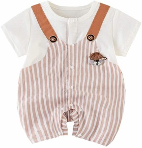 新生児 ロンパース 夏 カバーオール 赤ちゃん 綿 半袖 前開き 男の子 女の子 フォーマル ストライプ柄 夏服