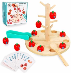 木製パズル 算数おもちゃ リンゴボードゲーム 知育玩具 早期教育 積み木 リンゴ取りおもちゃ 型はめ 数字/形認識力 木製玩具 感覚教具 指