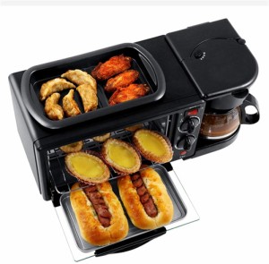 朝食機多機能家庭用多機能朝食機3In1電気オーブンパン焼き機トースターオーブンピザメーカーコーヒーメーカーフライパン