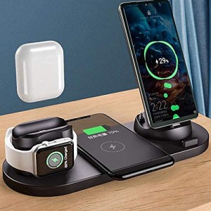 2021新開発版 ワイヤレス充電器 6in1 急速充電器 Airpodspro/iPhone/Apple Watch/Galaxy S10 / S10+充電器急速充電スタンド 急速QI ワイ