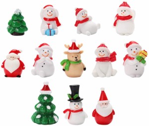 12個のクリスマスミニチュアオーナメントキット樹脂ミニサンタクローススノーマントナカイ置物クリスマスフェアリーガーデンドールハウス