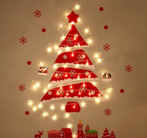 フェルトクリスマスツリー DIY クリスマスツリー 不織布 クリスマス 壁掛け飾り ストリングライト付き おしゃれ かわいい クリスマスパー
