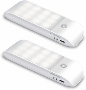 センサーライト 屋内 人感 USB充電式 自動点灯 12LED 超寿命 磁気で固定 マグネット付き 階段 クロゼット 玄関に最適(2個)
