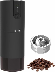コニカルバーコーヒーグラインダー、コードレスコーヒーグラインダー、容量15g、注ぐコーヒー用のステンレス鋼調整可能バーミル、フレッ