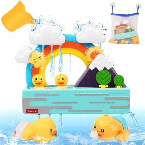 雨上がりの虹と富士山 お風呂おもちゃ 水遊び玩具 シャワーおもちゃ 収納バッグ付き 強力な吸盤付き 噴水おもちゃ シャワーカップ かわい