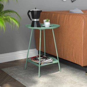 ダブルシェルフ付きラウンドサイドテーブルファッションダイニングテーブル小さなバーテーブルシンプルなサイドテーブルソファテーブルベ
