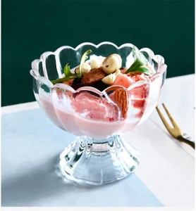 デザートカップ、アイスクリームカップガラス5点セットフォーク、マグテーブルウェア、ガラスフルーツカップ、耐熱ガラスアイスクリーム