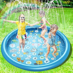 2021最新版 噴水プール 直径170cm プールマット子供用 水遊び 親子遊び ビニールプール 夏の日 家庭用 アウトドア 夏物遊具