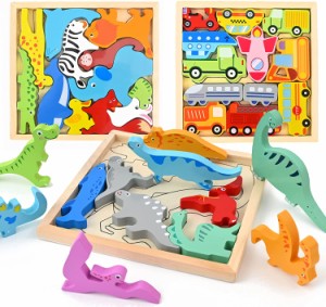 木製パズル 動物 乗り物 知恵の板 型はめパズル 型はめおもちゃ 形合わせ 動物パズル 恐竜パズル 乗り物パズル 積み木 ブロック 手先を使