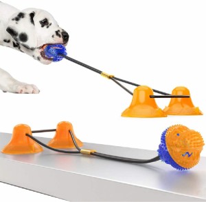 犬おもちゃ 音が鳴る犬用噛むおもちゃ 吸盤式 犬遊び用 ボール 知育玩具 訓練玩具 運動不足解消 歯ぎ清潔 安全 丈夫 耐久性 天然ゴム