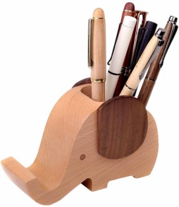 ペンスタンド 木製 ペン立て おしゃれ ぺんたて 天然木 無垢 木目 可愛い 象 デザイン 鉛筆立て 卓上収納