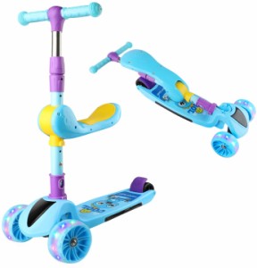 キッズスクーター キックボード ペダルなし自転車 2way 子供用 乗用玩具 3輪 4階段調節可能 2-13歳に向け LED 光るホイール 幼児用 シー