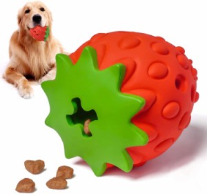 犬おもちゃ 犬噛むおもちゃ 犬用 柔らかい イチゴ 玩具ボール ラバー製 知育玩具 餌入れ おやつボール 運動不足やストレス解消 歯清潔 安