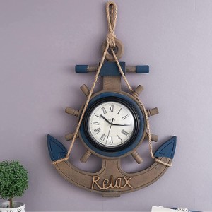 屋外の庭の壁時計、ヴィンテージ木製船のアンカー壁時計地中海スタイルの大きな屋外時計ビーチの海のテーマ壁時計の外サイレント航海装飾