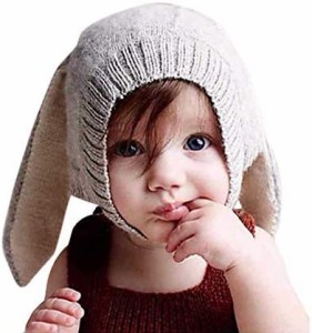 うさぎ耳 ベビー ニット 帽子 グレー 頭保護 赤ちゃん キッズ 暖かい 防風防寒