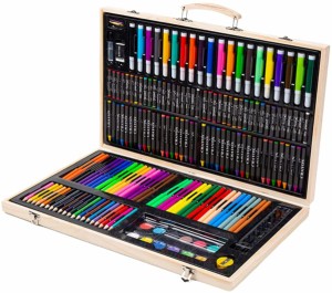 180個/セット木箱ブラシ絵画子供用ドローイングボックス水彩ブラシ色鉛筆マーカークレヨン鉛筆