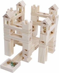 木製 ブロック スロープトイ 80pcs 積み木 ビー玉転がし 知育玩具 立体 パズル
