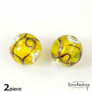 【ガラス 陶器】2個 15mm イエロー ガラスビーズ ライン入り   アクセサリー 手芸 アクセサリーパーツ ハンドメイド ピアス ネックレス 