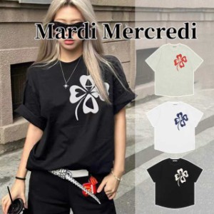 MARDI MERCREDI マルディ メクルデ Tシャツ レディース 花柄 おしゃれ トップス 半袖 丸ネック ロゴＴシャツ コットン カジュアル