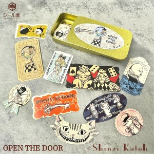 フレークシール缶 OPEN THE DOOR 不思議なアリス シール堂印刷 かわいい デコレーション 