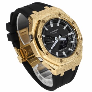 G-SHOCK GA2100 メタル カスタム フロステッドゴールド ラバーバンド カシオーク ブラックベルト ステンレス製 艶消しモデル Frosted Edi