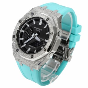 G-SHOCK GA2100 メタル カスタム フロステッド ターコイズ ラバーバンド カシオーク ステンレス製 艶消しモデル Frosted Edition CASIOAK