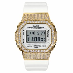 G-SHOCK CZカスタム Gショック DW5600 ホワイト CZダイヤ（キュービックジルコニア） ゴールド