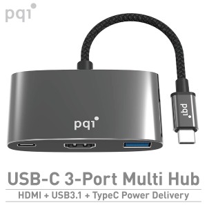 PQI USB-C 3ポートマルチ USB3.1 TypeA TypeC 4K HC3PMH (3C)PQI-HC3PMH