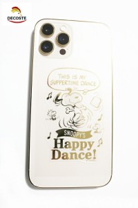 【送料無料】ピーナッツ スヌーピー　ハッピーダンス モバイルデコステッカー ゴールドのメタル感 PVC ケータイ スマホ iPhone アンドロ