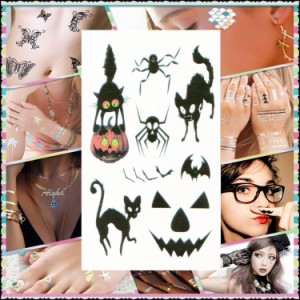 ハロウィン　かぼちゃ　クロネコ　魔女　蜘蛛　HALLOWEEN タトゥーシール 6*10cm wm337