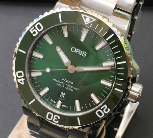 オリスアクイスデイト  ORIS メンズウォッチ ダイバーズ メンズ腕時計 越前打刃物プレゼント 純正ラバーストラッププレゼント 733.7730.4