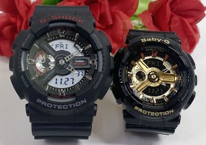 恋人たちのGショック ペアウオッチ G-SHOCK BABY-G  ペア腕時計 カシオ 2本セット  GA-110-1AJF BA-110-1AJF ブラック×ゴールド   ラッ