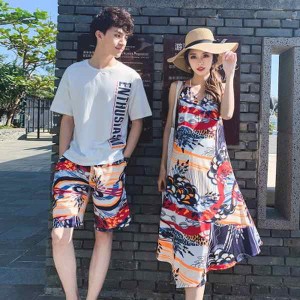 ペアルック tシャツ 可愛い ペアルック カップル ワンピース レディース メンズ t シャツ 上下セット ブランド ペア カップル 服