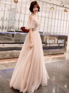 ウェディングドレス カラードレス 花柄 刺繍 ドレス リボン チュール レースアップ パステル ピンク 大きいサイズ ドレス 結婚式