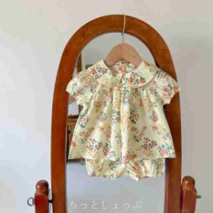 キッズ シャツ 半袖 ショートパンツ 上下セット 子供服 Tシャツ 花柄 ハーフパンツ 2点セット ベビー服 女の子 スーツ カジュアル カジュ