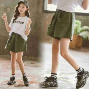 女の子 ウェストゴム ショートパンツ ハーフパンツ ホットパンツ キッズ 短パン カーゴパンツ ベビー服 子ども用 小学生 通学着 通園着