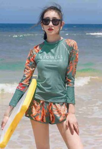 フィットネス 水着 レディース セパレート 水着 レディース ラッシュガード Tシャツ 長袖 花柄 ボタニカル柄 体型カバー 大きいサイズ 3L