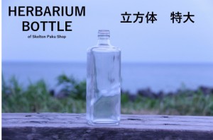 キャップ付 ハーバリウム ボトル 瓶「立方体特大　3本セット　アルミ製スカイブルー」ガラス瓶  透明瓶 花材 ウエディング プリザーブド