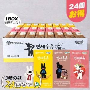 ヨンセ牛乳 韓国ミルク / 3種味 1BOX(24個セット) イチゴ8個/バナナ8個/チョコ8個 牛乳 味比べセット バナナ 乳製品 まとめ買い 紙パック