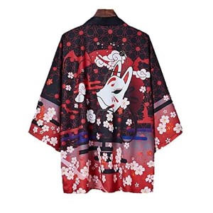 [AiO JAPAN] 桜 狐 お面 法被 きつね 大人用 男女兼用 羽織 和風 和柄 和装 浴衣 イベント 祭 かっこいい かわいい 夏祭り 衣装