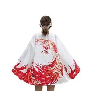 ホワイト [AiO JAPAN] 法被 鳳凰 ホワイト 大人用 男女兼用 羽織 和風 和柄 和装 浴衣 イベント 祭 かっこいい かわいい 夏祭り 衣装