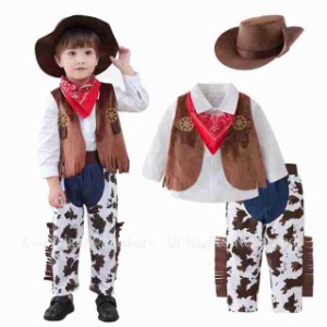 帽子付き  Cowboy カウボーイ ハロウィン コスチューム 子供 衣装 キッズ コスプレ ウエスタン 男女 西部のカウボーイ ハット シャツ ア