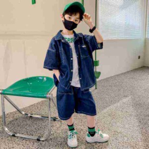 デニムセットアップ 男の子 セットアップ 夏 半袖 ハーフパンツ 運動 ダンス服 キッズ セットアップ 男の子 大きいサイズ 中学生 小学生