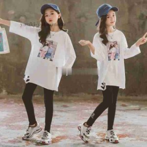 トップス 韓国子供服 キッズ 女の子 春 秋Ｔシャツ 長袖 カットソー ロゴプリント シンプル ガールズ 女児 子ども用 パーカー ロングＴ