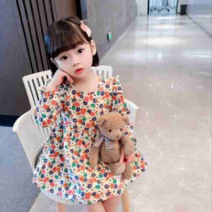 人気 新作 キッズ ドレス 長袖 新しい 韓国のファッション女の子子供服カジュアルで かわいい 花柄ドレス 80-130cm